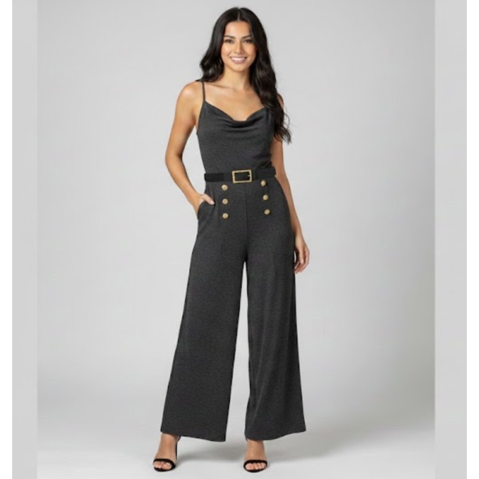 Vtg Lori Weidner Evenings Womens Black Metallic Button Jumpsuit 4 Party Formal
